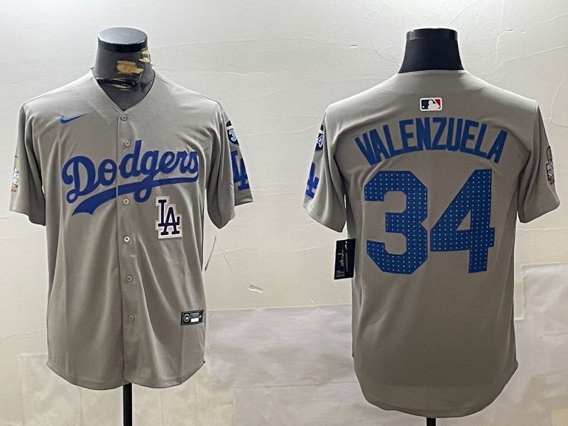 Men Los Angeles Dodgers #34 Valenzuela Grey Game 2024 Nike MLB Jersey style 112019